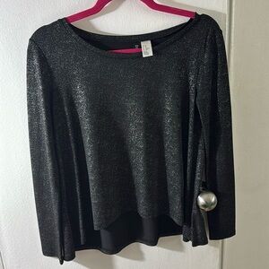 Gray sparkle holiday work party long sleeve shirt high low